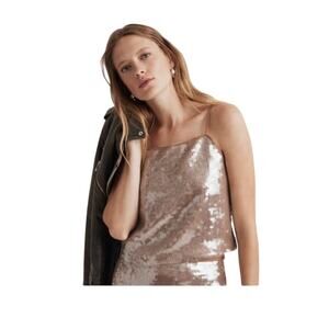 Madewell Sequin Crop Top Taupe Women's Size XL